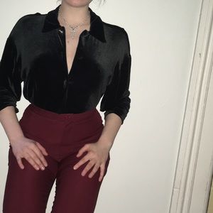 Midnight Black Velvet Longsleeve Button-Up